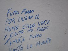 Fumo porro, porque en el humo creo verte. Y como no puedo tenerte, fumo hasta la muerte.