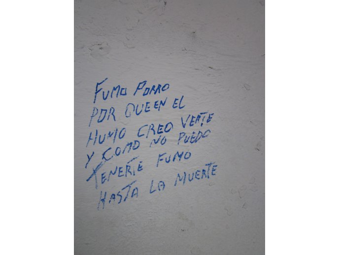 Fumo porro, porque en el humo creo verte. Y como no puedo tenerte, fumo hasta la muerte.