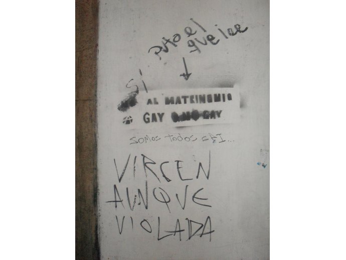 Puto el que lee / Sí al matrimonio gay / Somos todos gai... / Virgen aunque violada